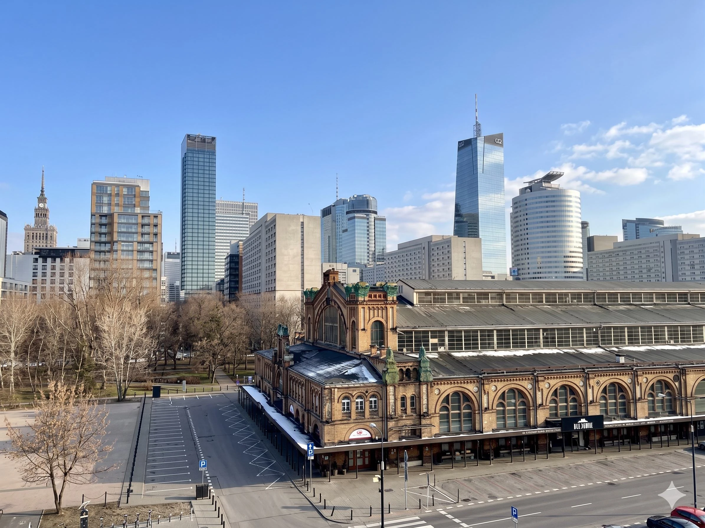 Hala Gwardii na tle warszawskiej panoramy